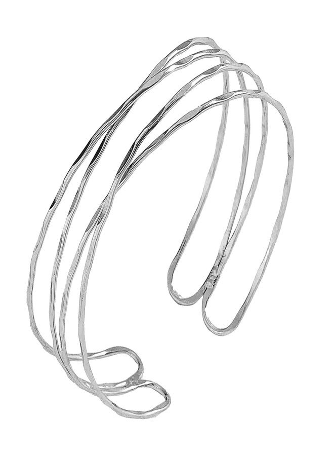 SANDOO Minimalist Arm Cuff - Silver Upper Arm Bracelet, Dainty Layered Bangle Armband Armlet Jewelry, Medium - Image 1